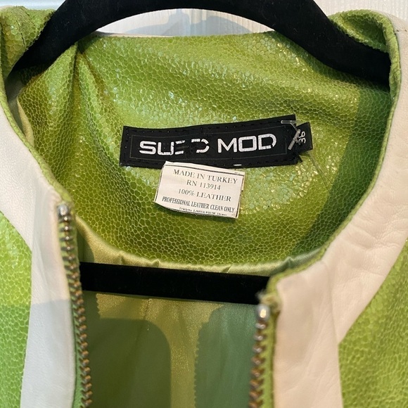 SUED MOD vintage Lime Green Leather Jacket - Picture 4 of 6